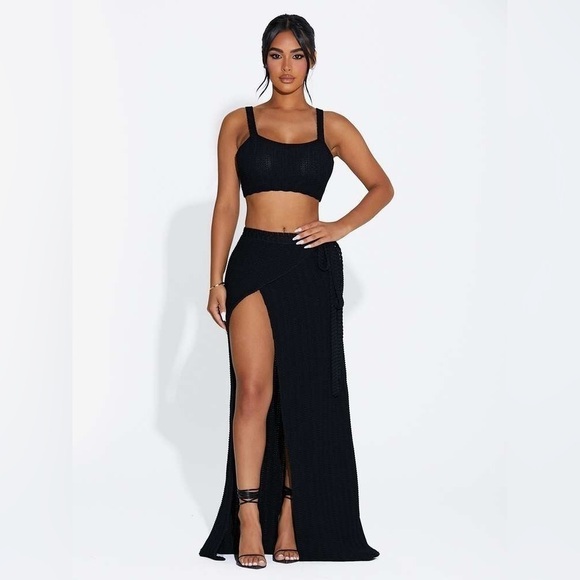 NEW NAKED WARDROBE Black Wrapped In Crochet Maxi Wrap Skirt w/ Waist Tie Stretch - Picture 1 of 8